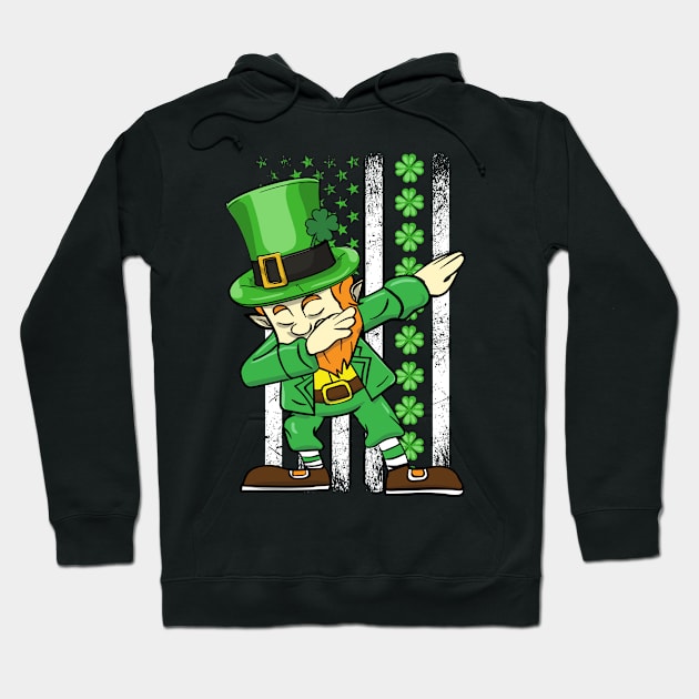 Dabbing Leprechaun Patricks Day Shamrock Irish American Flag Hoodie by 2blackcherries